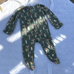 Kate Quinn Green Woodland Mushroom Print Footies, Organic Cotton